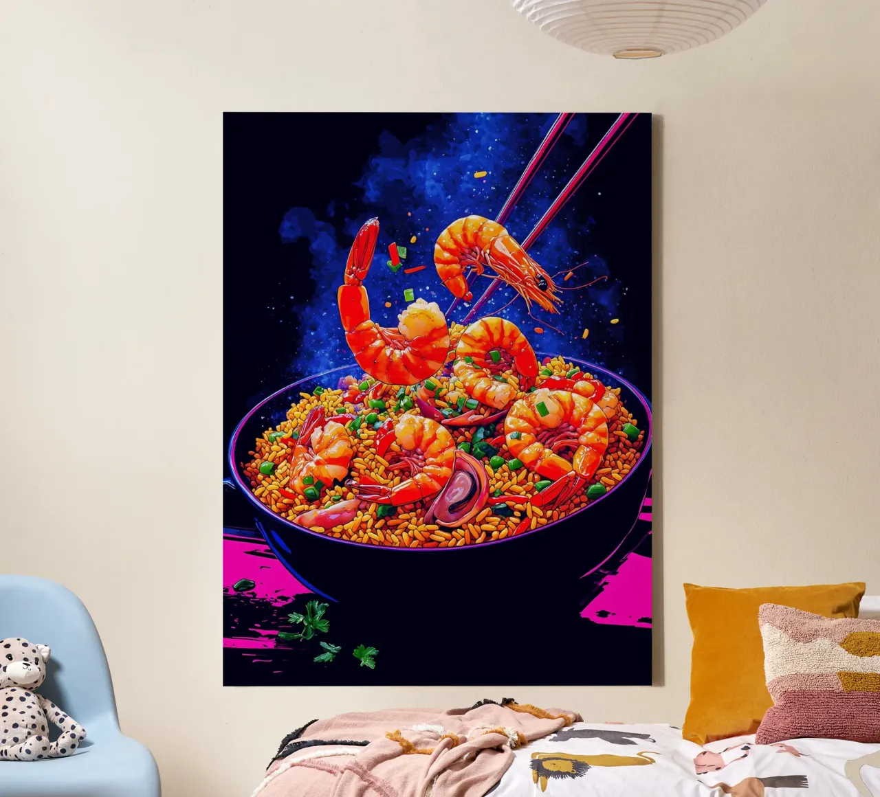 Riso fritto ai gamberetti - Pop Art tela con Cornice a cassetta da ColorCrash Gallery
