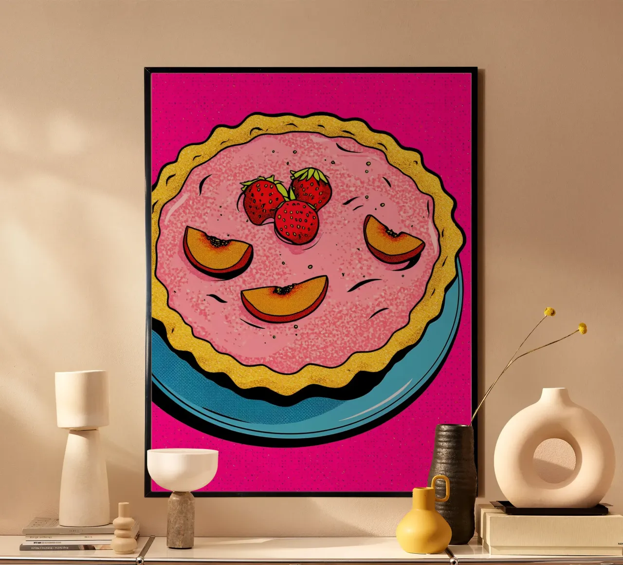 Torta di fragole - Pop Art poster con telaio in alluminio da ColorCrash Gallery