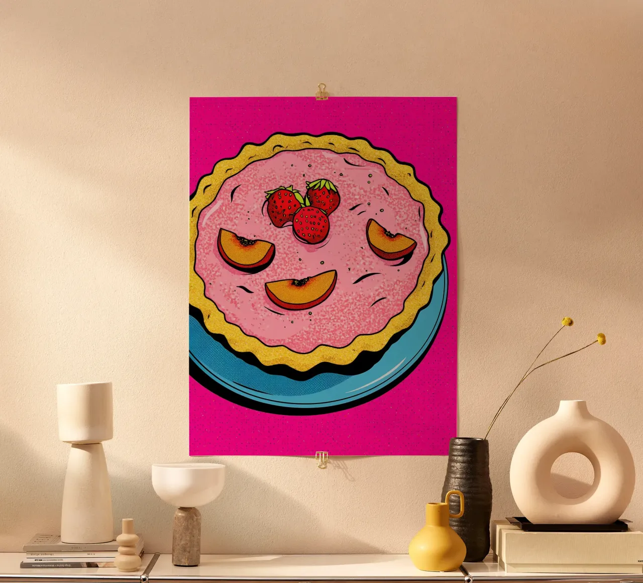 Torta di fragole - Pop Art poster con telaio in alluminio da ColorCrash Gallery