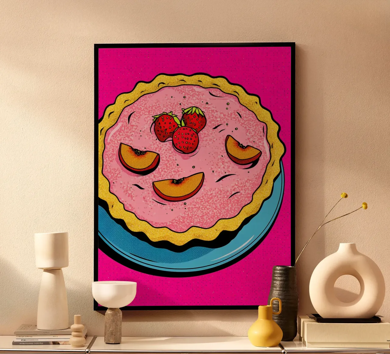 Torta di fragole - Pop Art poster con telaio in alluminio da ColorCrash Gallery