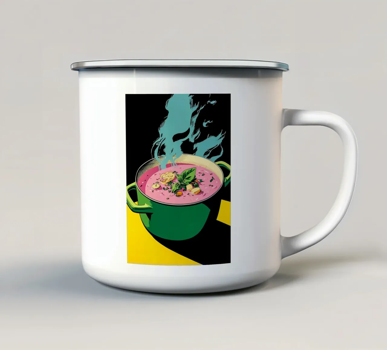 Pentola per zuppa di verdure - Pop Art tazza in smalto da ColorCrash Gallery