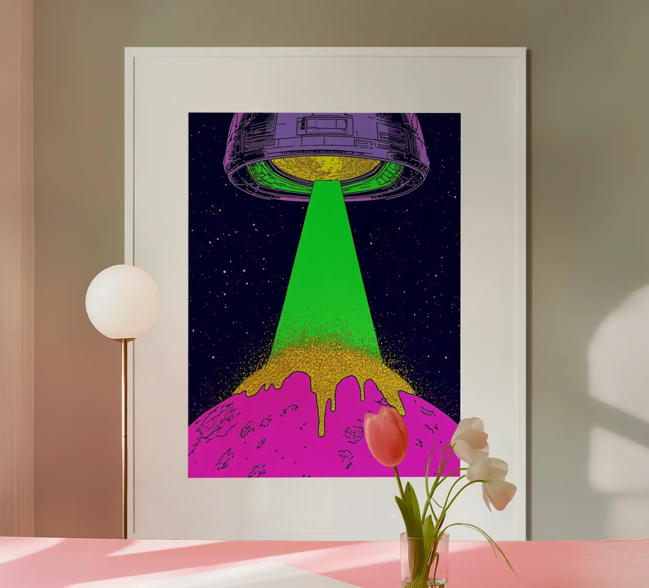 UFO Beaming Planet - Pop Art hahnemühle by ColorCrash Gallery