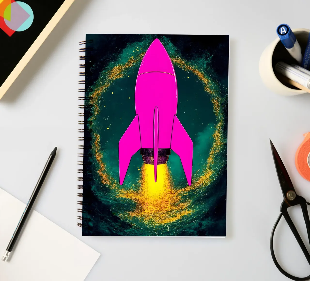 Lancement d'un vaisseau spatial - Pop Art carnet à spirale de ColorCrash Gallery