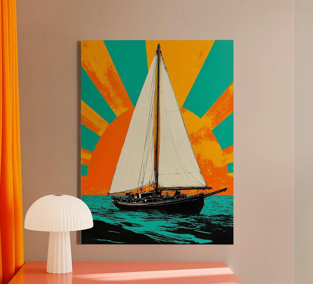 Zeilboot - Pop Art canvas met Baklijst van ColorCrash Gallery