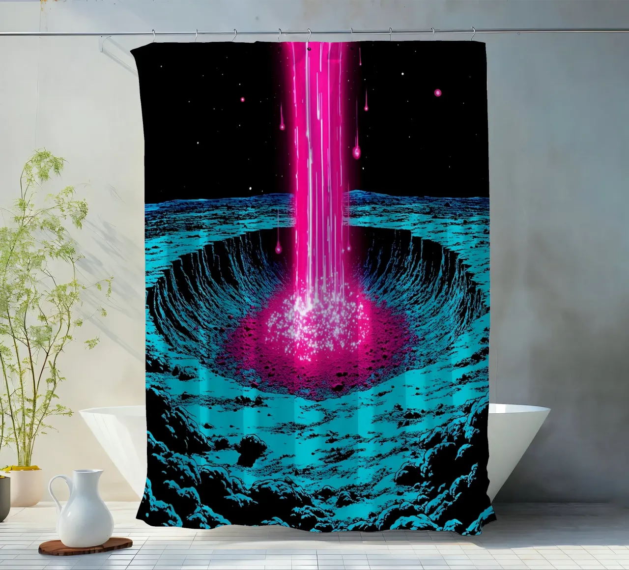 Raggio spaziale sulla luna - Pop Art tenda da doccia da ColorCrash Gallery