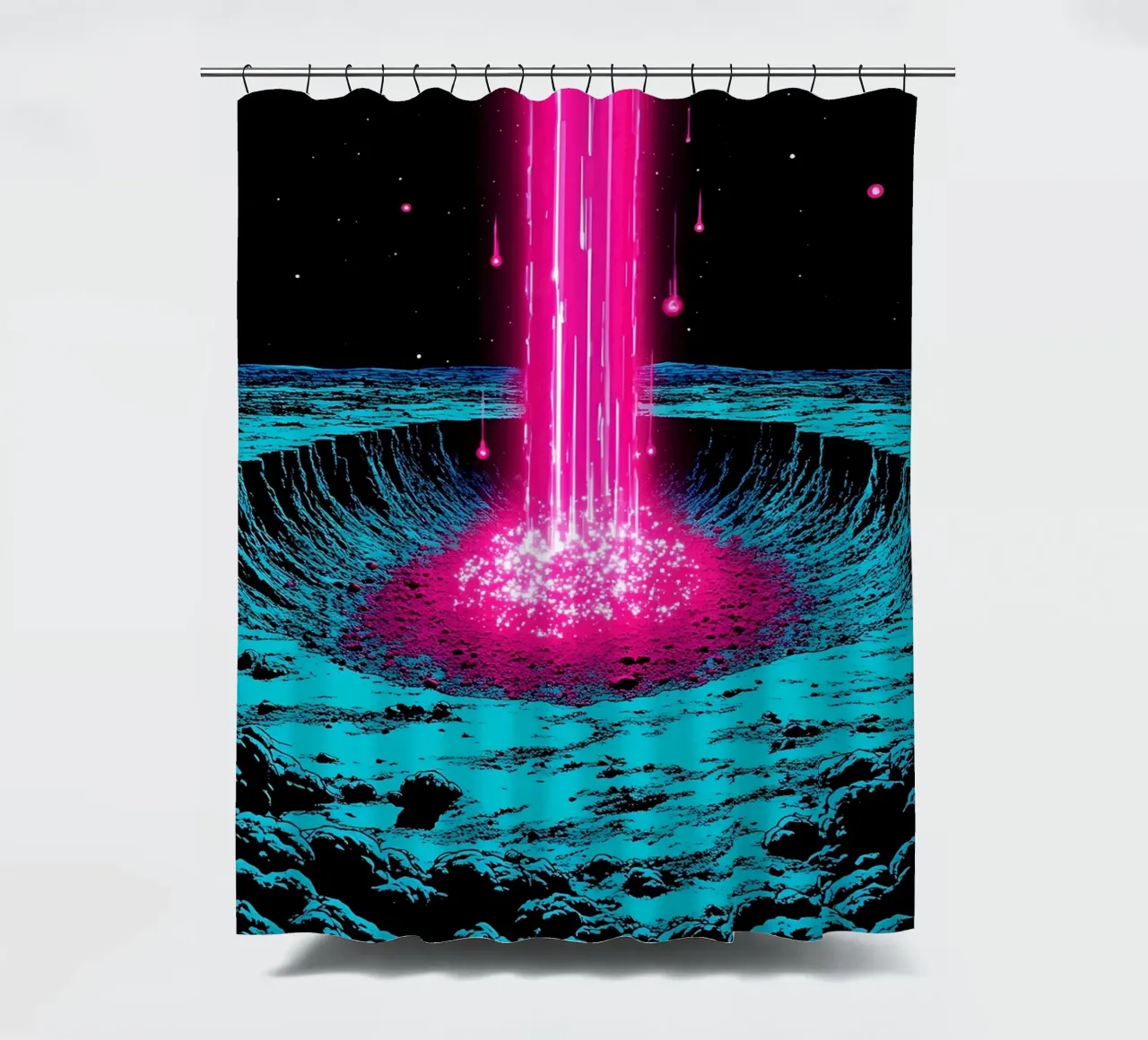 Raggio spaziale sulla luna - Pop Art tenda da doccia da ColorCrash Gallery