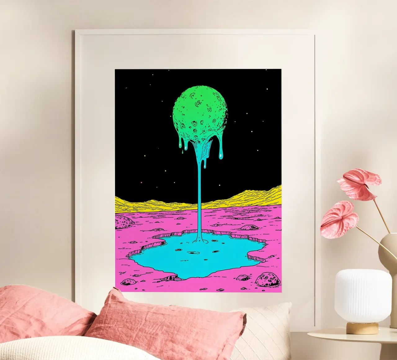 Luna che si scioglie - Pop Art poster con telaio in alluminio da ColorCrash Gallery
