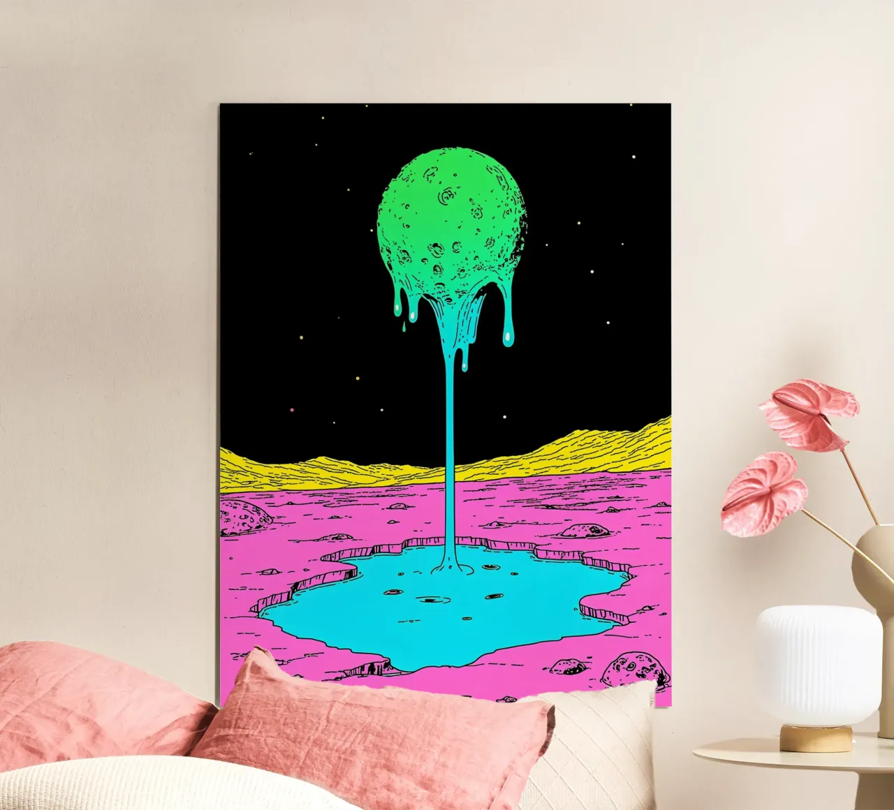 Luna che si scioglie - Pop Art poster con telaio in alluminio da ColorCrash Gallery