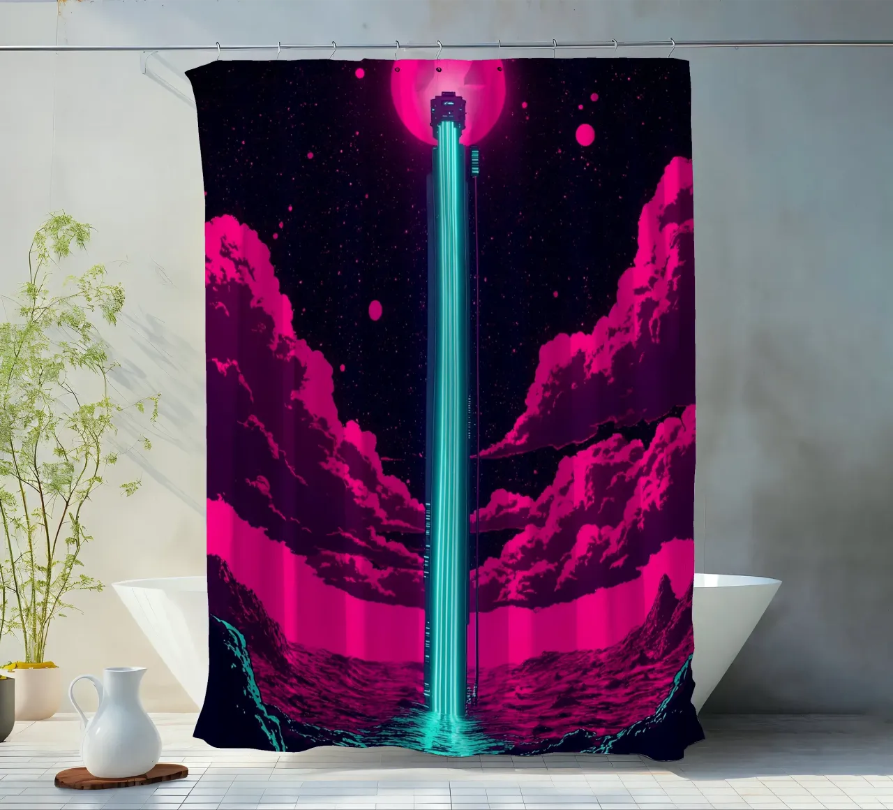 Space Elevator - Pop Art shower curtain by ColorCrash Gallery