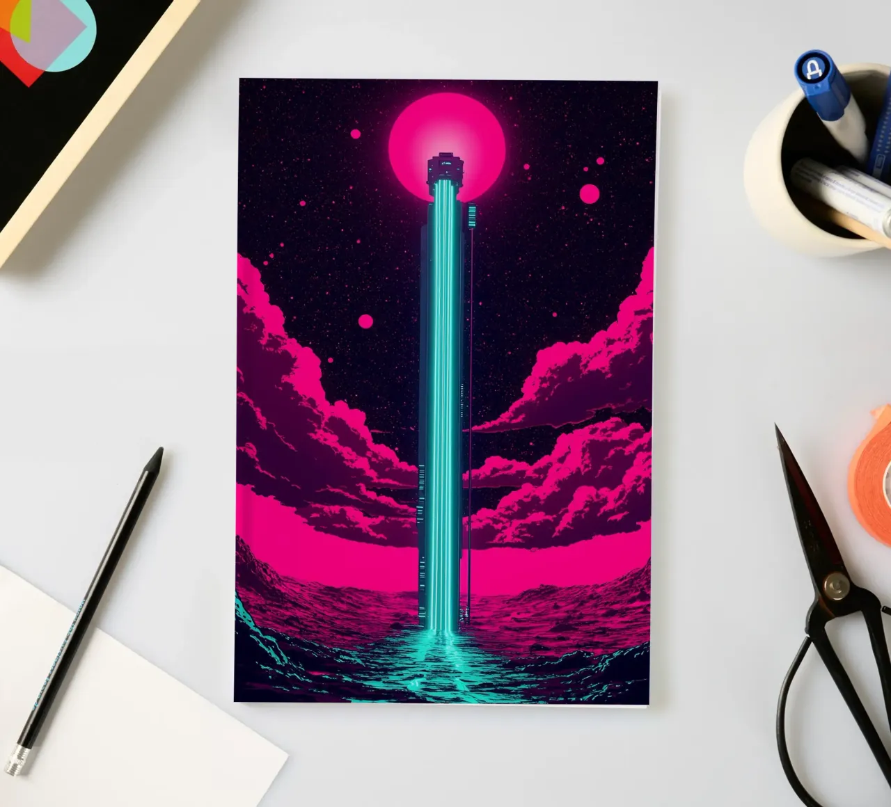 Space Elevator - Pop Art notebook by ColorCrash Gallery