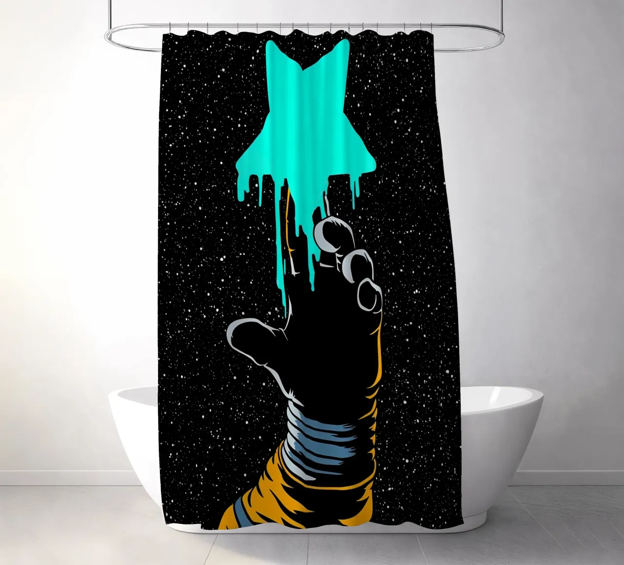 Astronaut berührt Stern - Pop Art Duschvorhang von ColorCrash Gallery