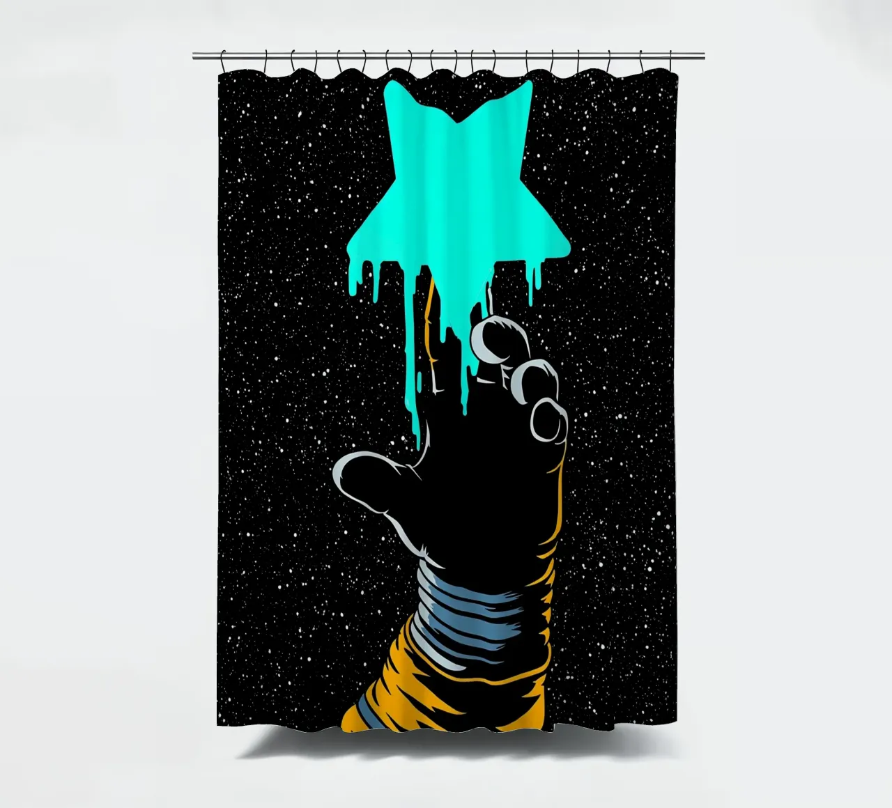 Astronaut berührt Stern - Pop Art Duschvorhang von ColorCrash Gallery