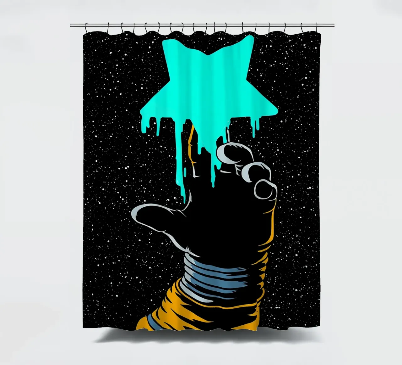 Astronaut berührt Stern - Pop Art Duschvorhang von ColorCrash Gallery