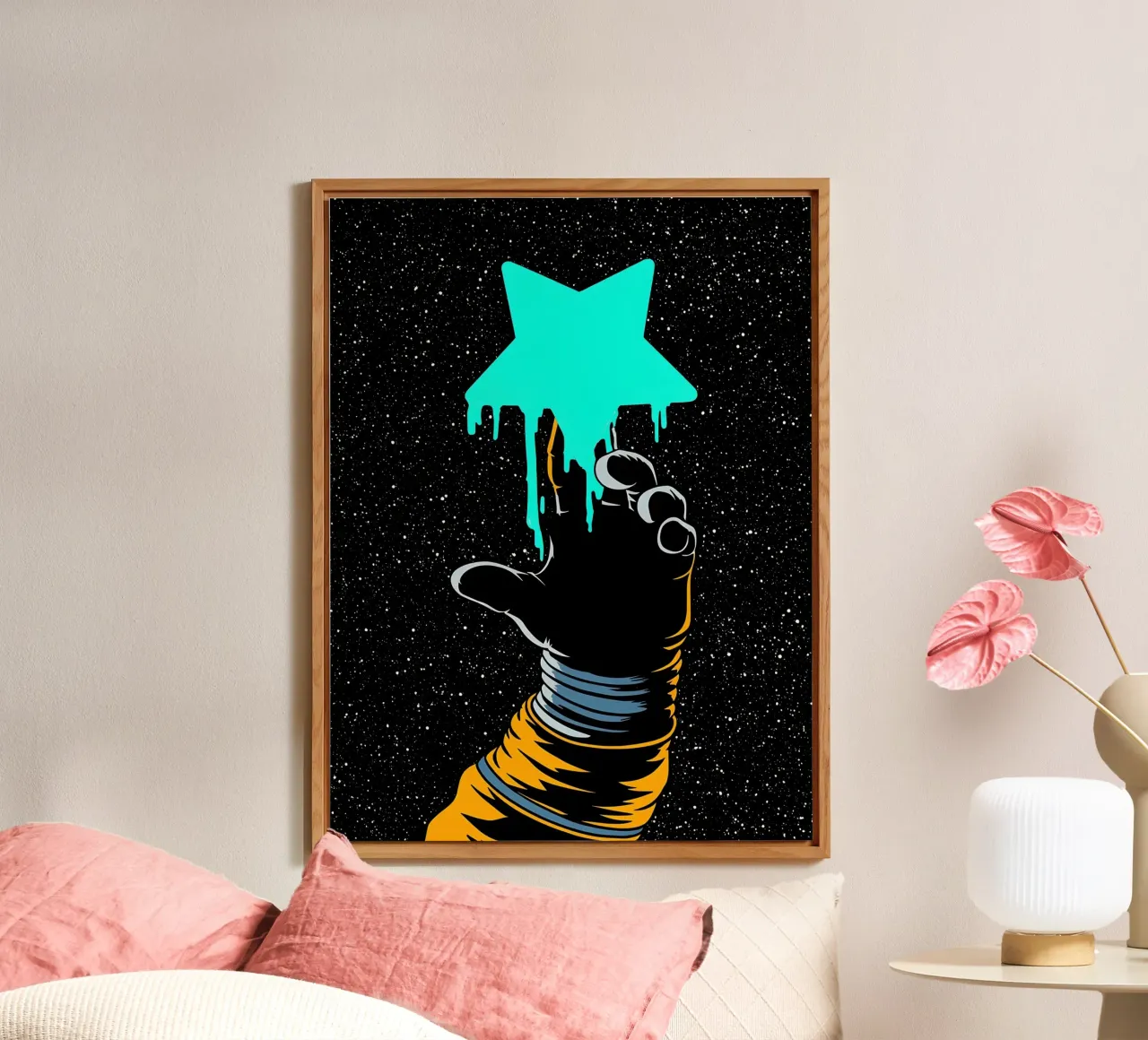 Astronauta tocando estrella - Pop Art aluminio dibond de ColorCrash Gallery
