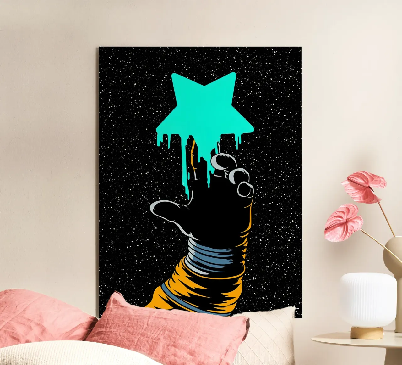 Astronauta tocando estrella - Pop Art aluminio dibond de ColorCrash Gallery