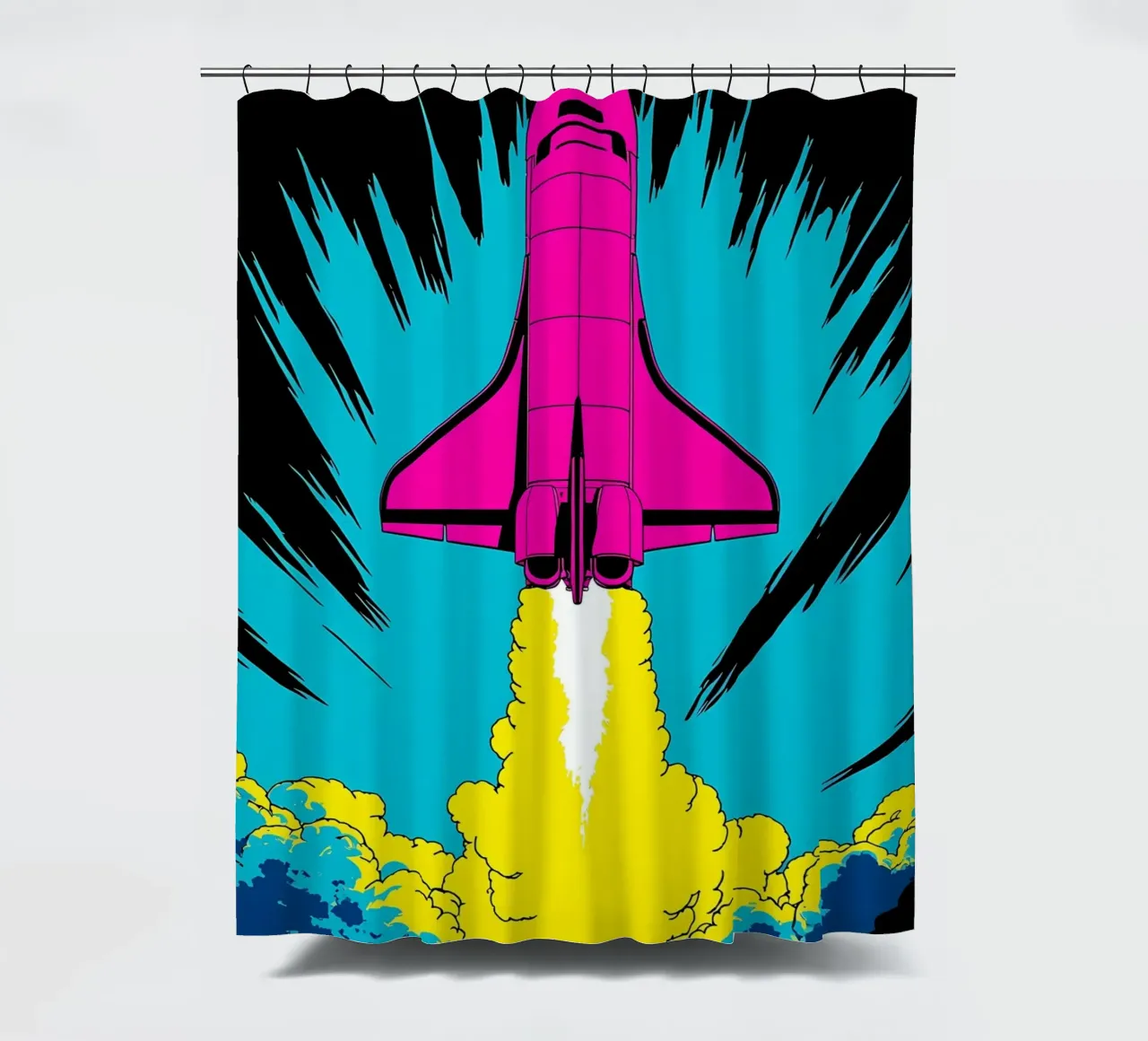 Lancering spaceshuttle - Pop Art douchegordijn van ColorCrash Gallery