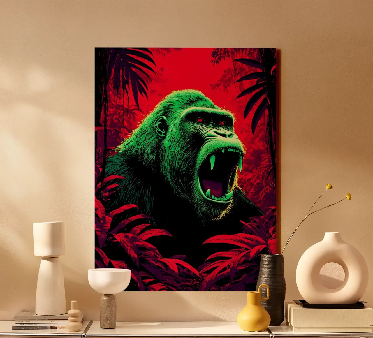 Gorilla in de jungle - Pop-art canvas met Baklijst van ColorCrash Gallery