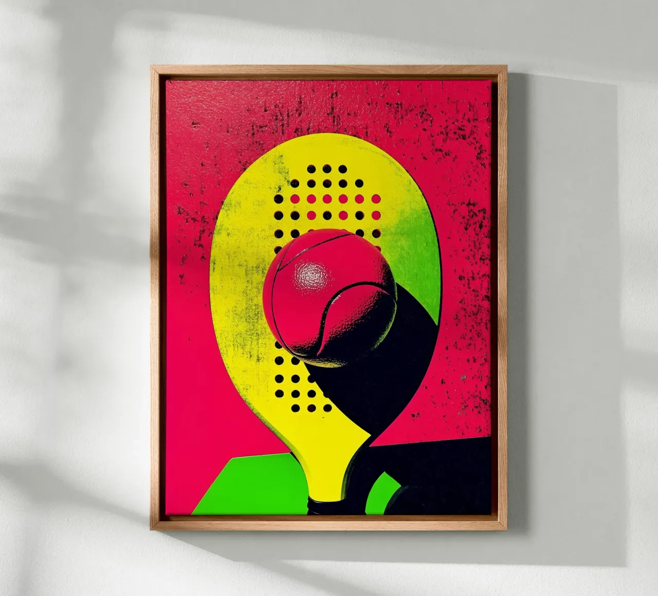 Tennisschläger und Ball - Pop Art Leinwand mit Schattenfugenrahmen von ColorCrash Gallery
