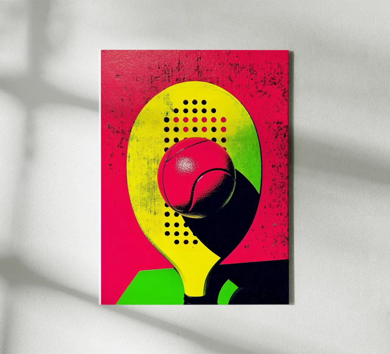 Tennisschläger und Ball - Pop Art Leinwand mit Schattenfugenrahmen von ColorCrash Gallery