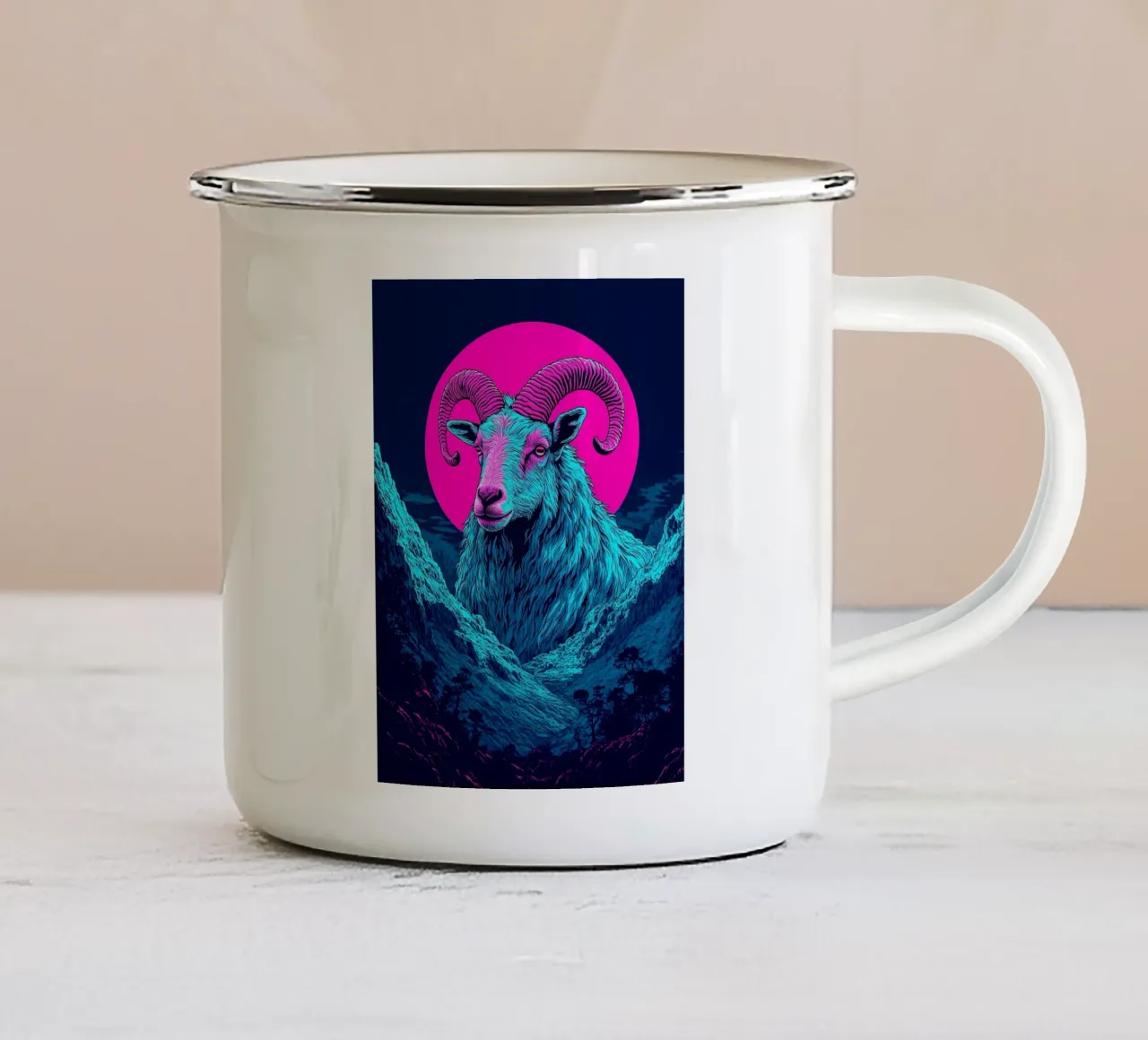 Ariete in montagna - Pop Art tazza in smalto da ColorCrash Gallery