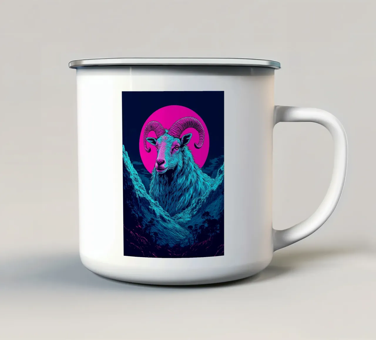 Ariete in montagna - Pop Art tazza in smalto da ColorCrash Gallery