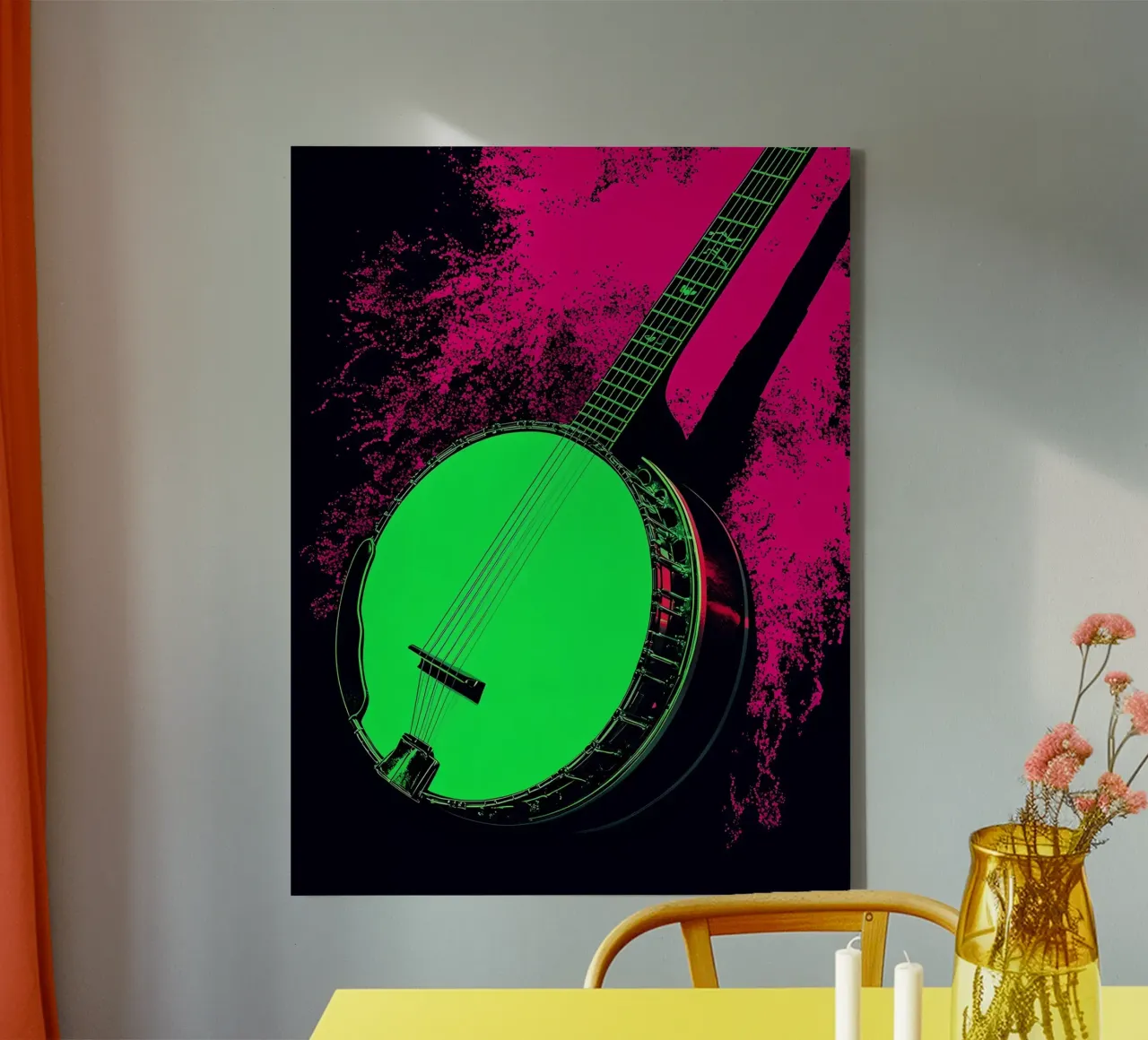 Banjo Pop-art canvas met Baklijst van ColorCrash Gallery