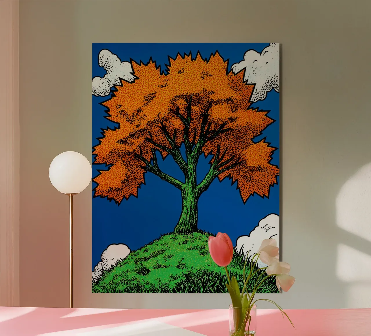 Albero dal fogliame arancione - Pop Art alluminio dibond da ColorCrash Gallery