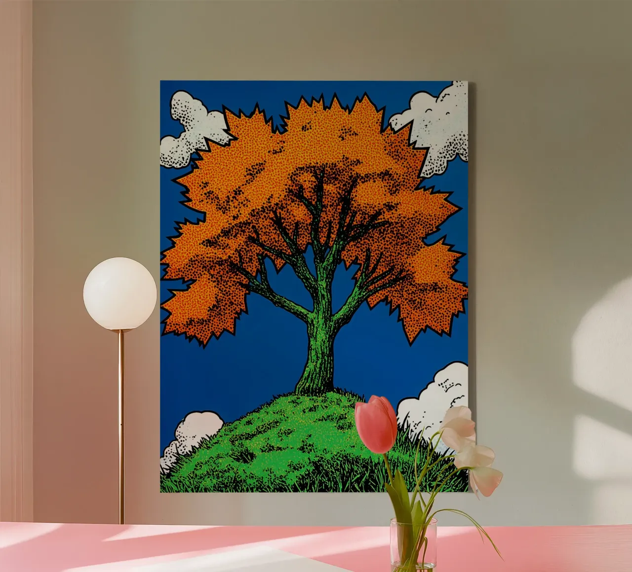 Albero dal fogliame arancione - Pop Art tela con Cornice a cassetta da ColorCrash Gallery