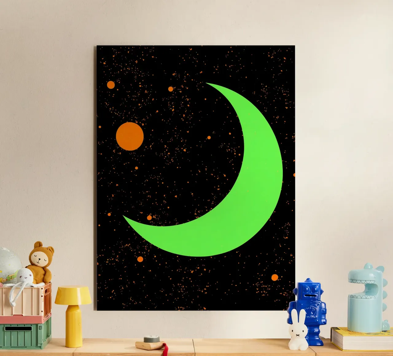 Luna crescente nello spazio - Pop Art alluminio dibond da ColorCrash Gallery