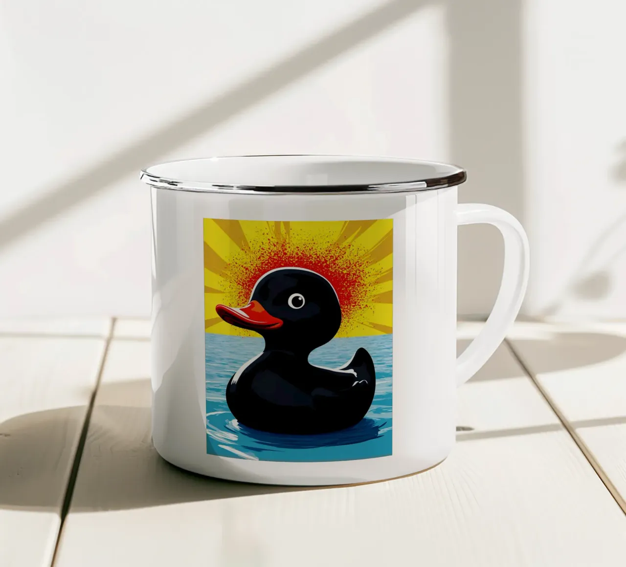 Pato en el agua - Pop Art taza de esmalte de ColorCrash Gallery