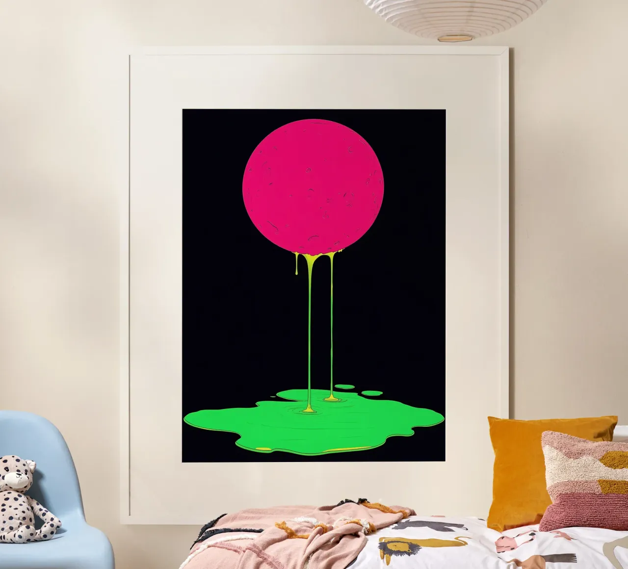 Luna rosa che si scioglie - Pop Art poster con telaio in plastica da ColorCrash Gallery