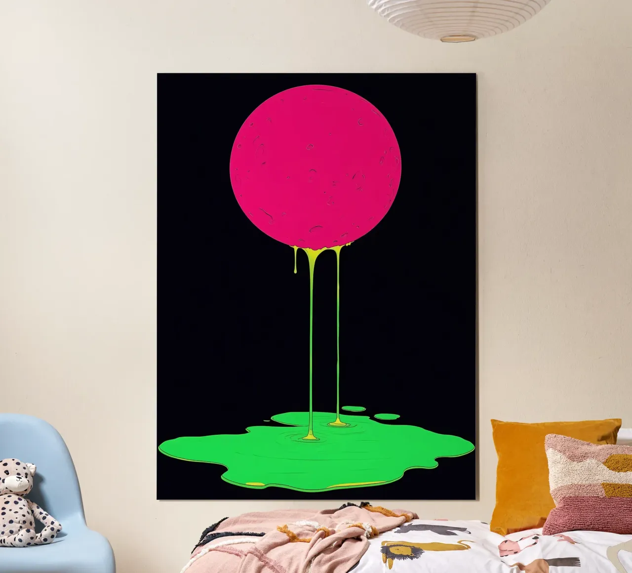 Luna rosa che si scioglie - Pop Art poster con telaio in plastica da ColorCrash Gallery