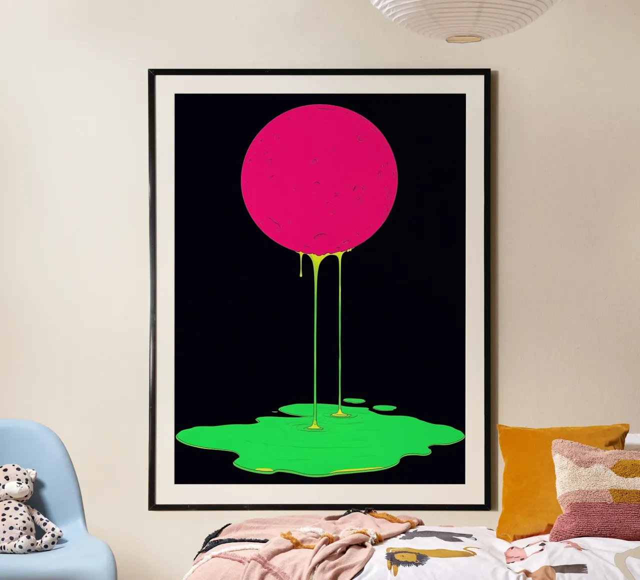Luna rosa che si scioglie - Pop Art poster con telaio in plastica da ColorCrash Gallery