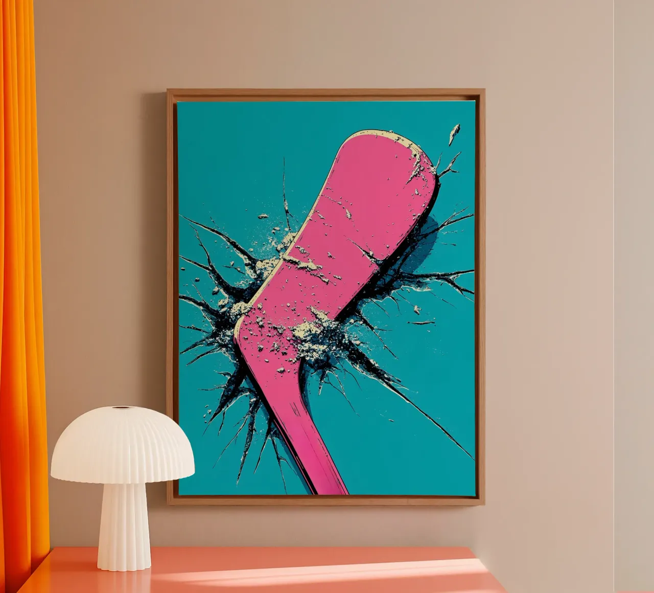 Hockeyschläger - Pop Art Leinwand mit Schattenfugenrahmen von ColorCrash Gallery
