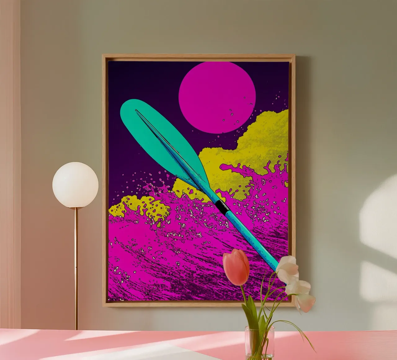 Paddling In Wave - Pop Art canvas with Floater frame by ColorCrash Gallery