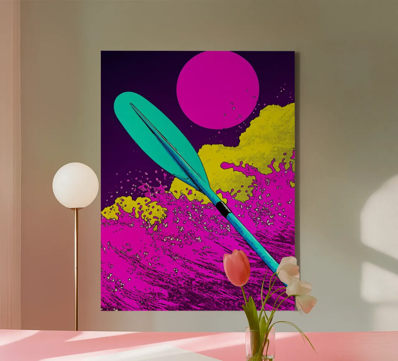 Paddling In Wave - Pop Art canvas with Floater frame by ColorCrash Gallery