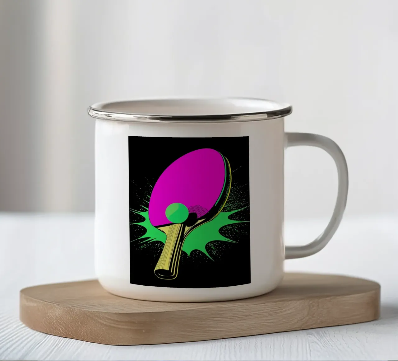 Paletta e pallina da ping pong - Pop Art tazza in smalto da ColorCrash Gallery