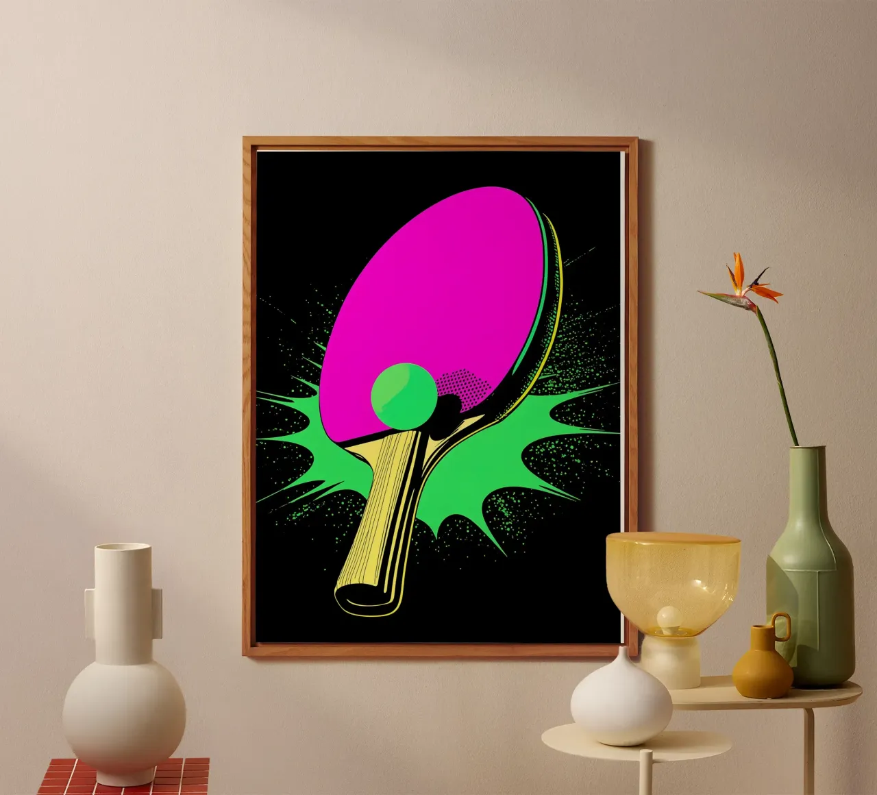 Paletta e pallina da ping pong - Pop Art alluminio dibond da ColorCrash Gallery