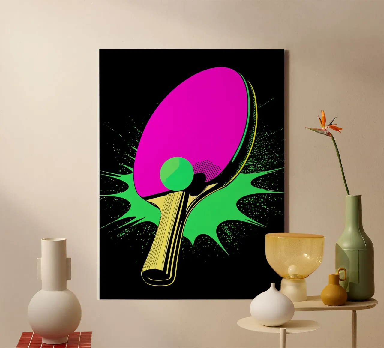 Ping Pong Paddle And Ball - Pop Art canvas by ColorCrash Gallery