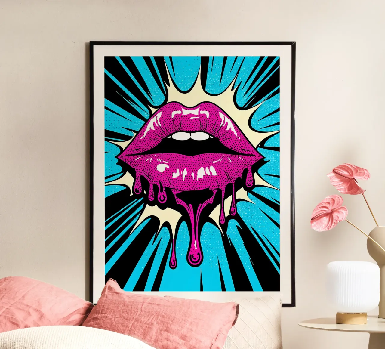 Labbra che gocciolano - Pop Art poster con telaio in alluminio da ColorCrash Gallery