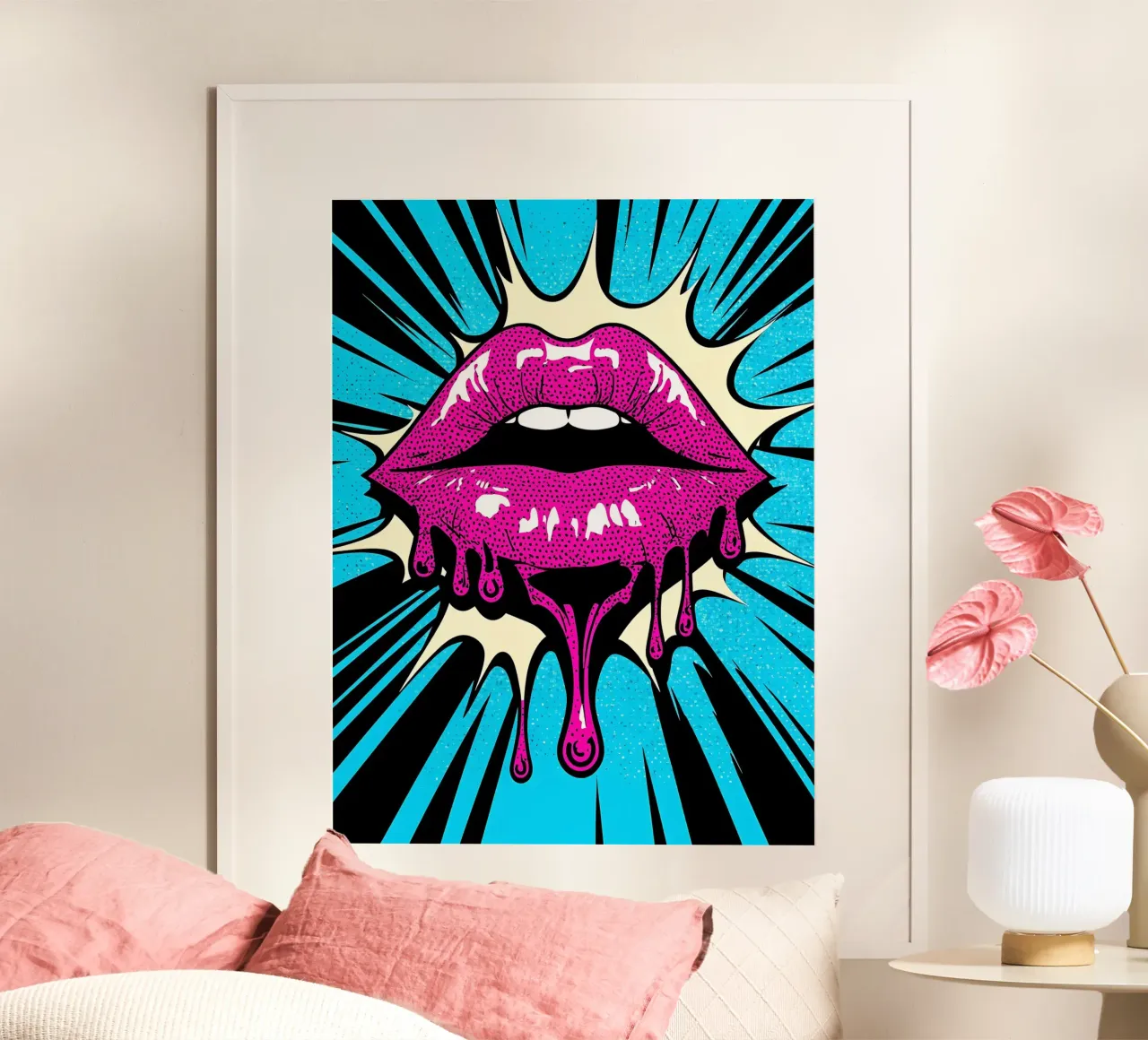 Labbra che gocciolano - Pop Art poster con telaio in alluminio da ColorCrash Gallery
