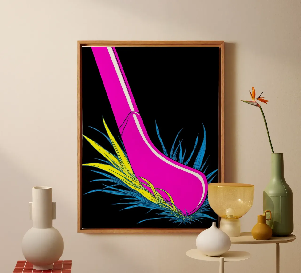 Feldhockeyschläger - Pop Art Leinwand mit Schattenfugenrahmen von ColorCrash Gallery