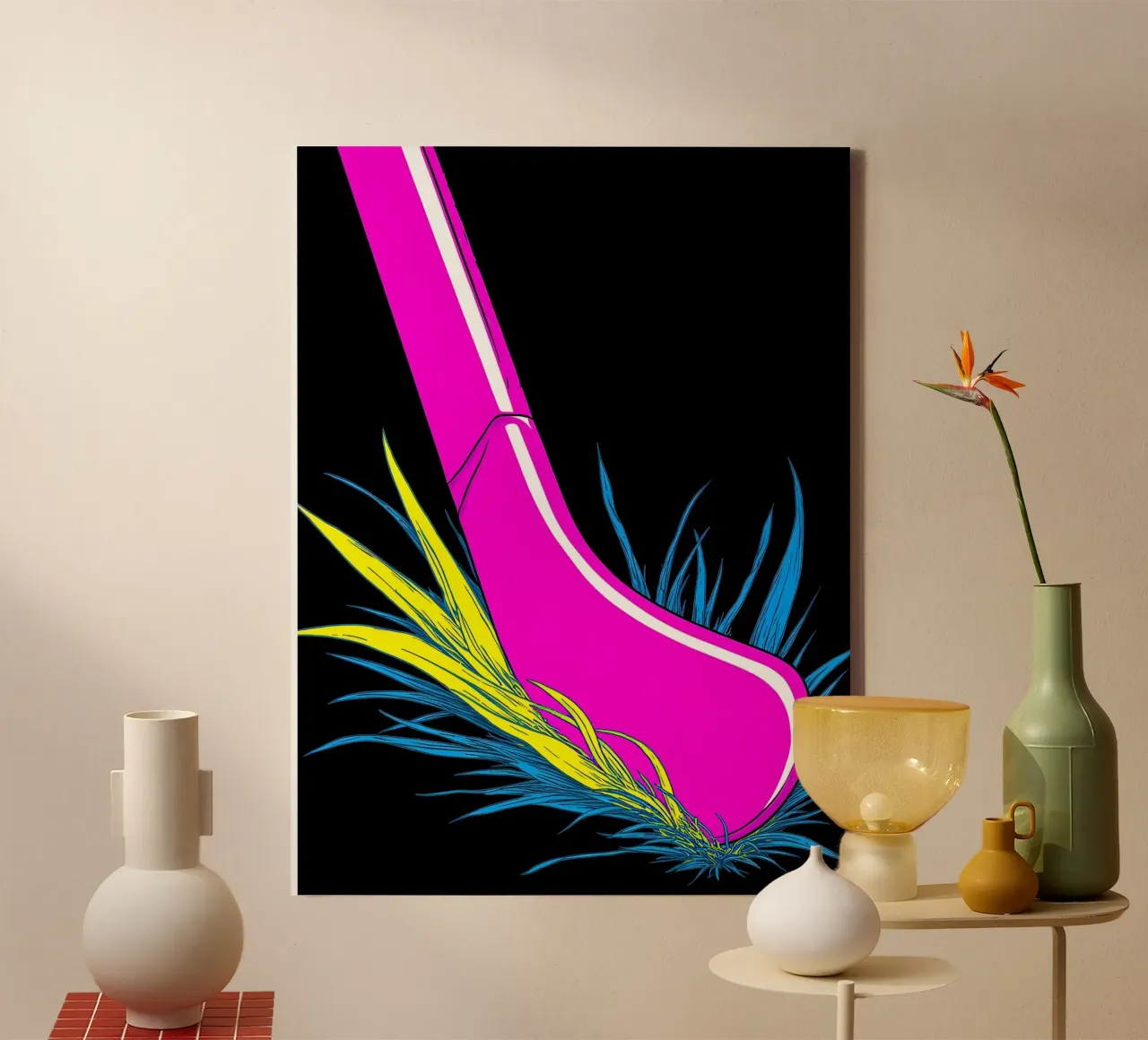 Feldhockeyschläger - Pop Art Leinwand mit Schattenfugenrahmen von ColorCrash Gallery