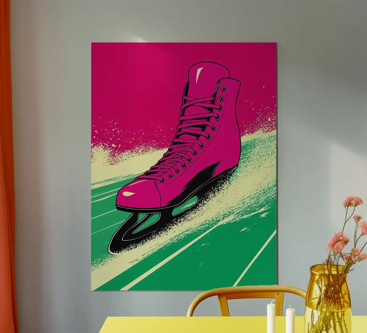 Pattini da ghiaccio in movimento - Pop Art poster con telaio in plastica da ColorCrash Gallery