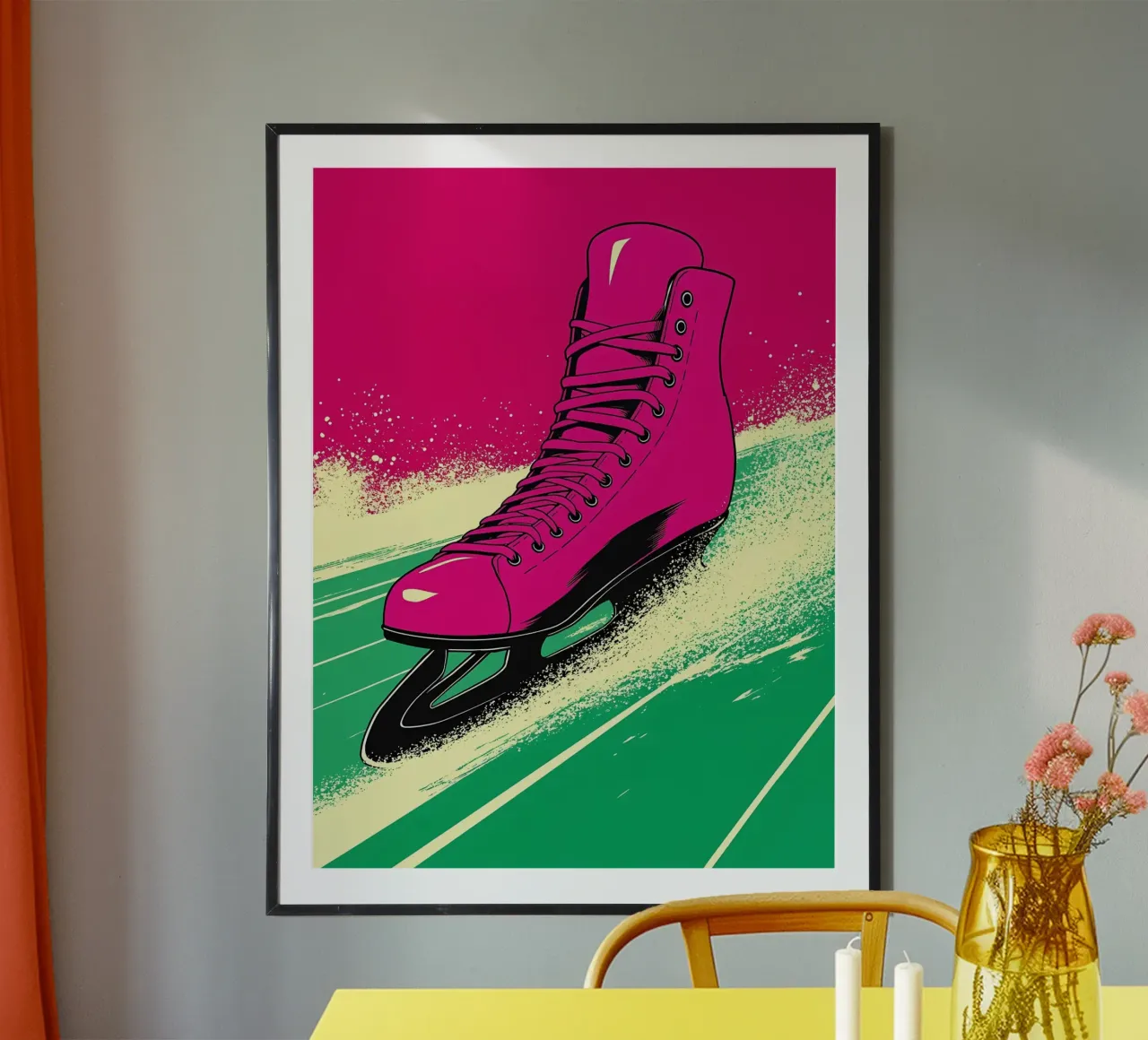 Pattini da ghiaccio in movimento - Pop Art poster con telaio in plastica da ColorCrash Gallery