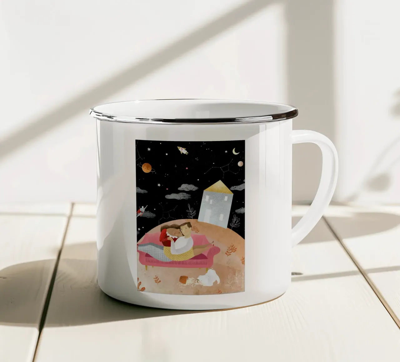 Love In Space tazza in smalto da Amalia Restrepo