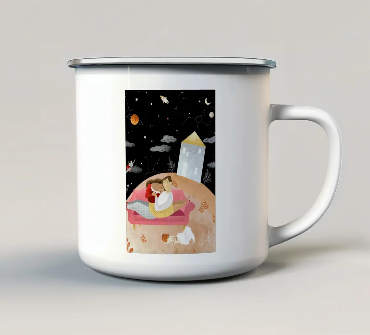 Love In Space tazza in smalto da Amalia Restrepo