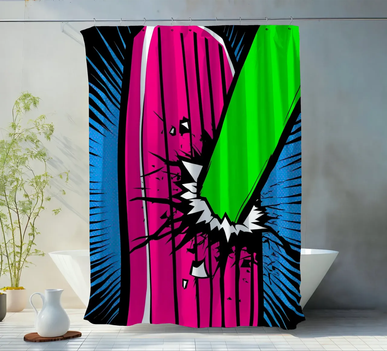 Un pipistrello raggiante - Pop Art tenda da doccia da ColorCrash Gallery