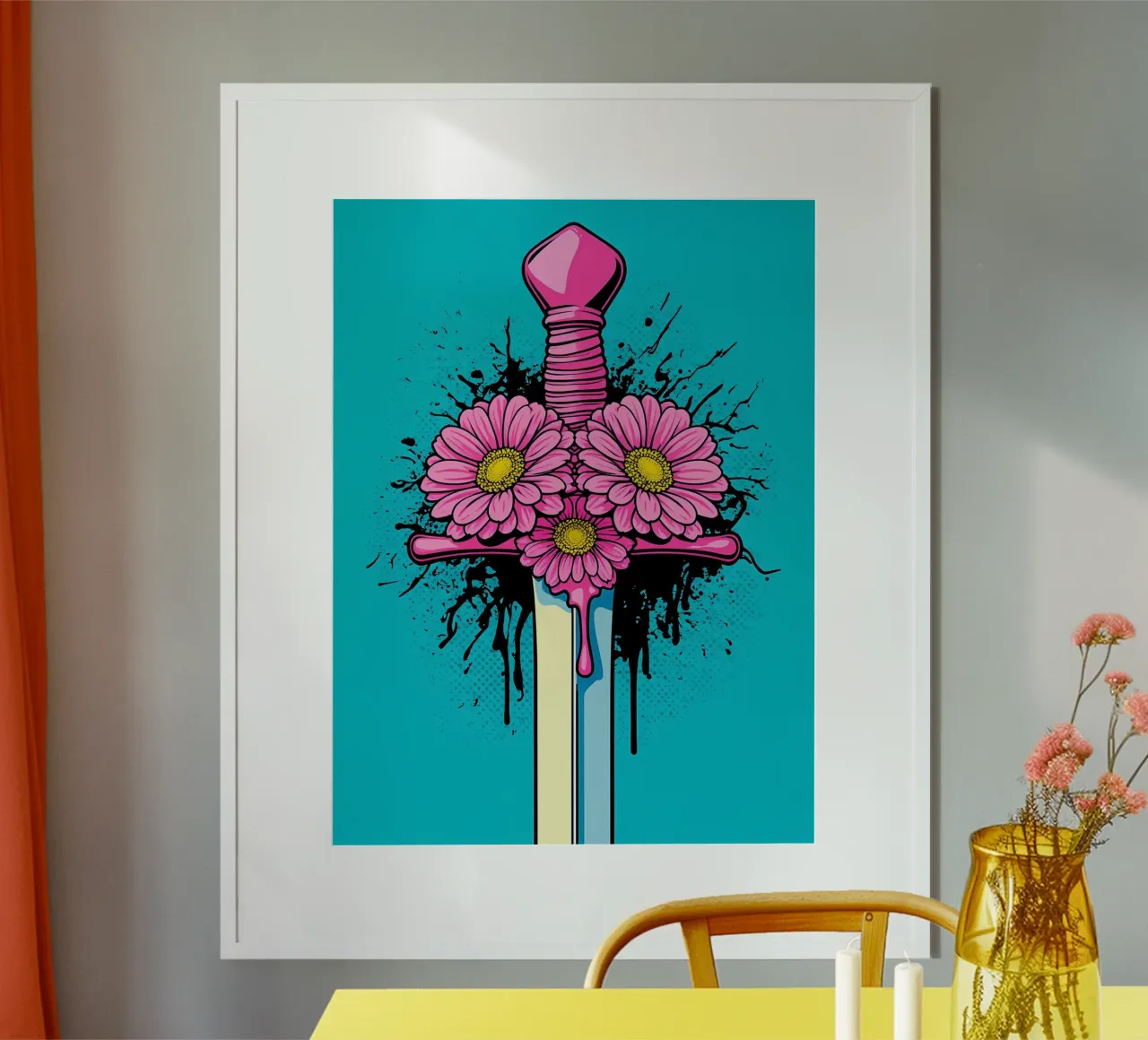 Spada floreale - Pop Art poster con telaio in legno da ColorCrash Gallery