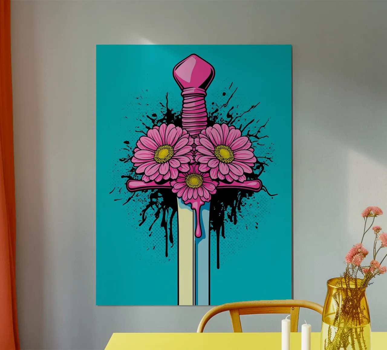 Spada floreale - Pop Art poster con telaio in legno da ColorCrash Gallery